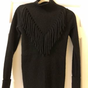 Fringed black cashmere sweater